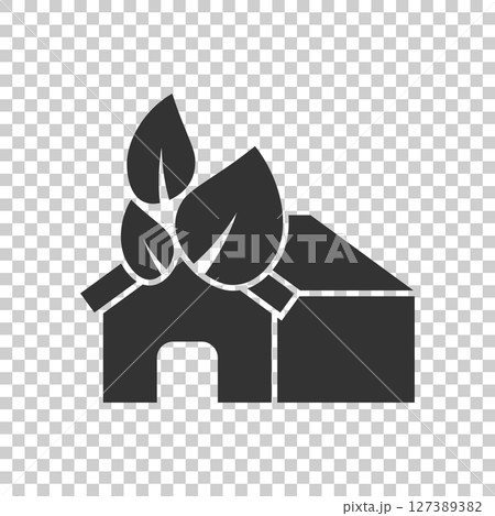 House with leaf icon in flat style. Flower garden vector illustration on white isolated background. Ecology sign business concept. House with leaf icon in flat style. Flower garden vector illustration on white isolated background. Ecology sign business concept. 127389382