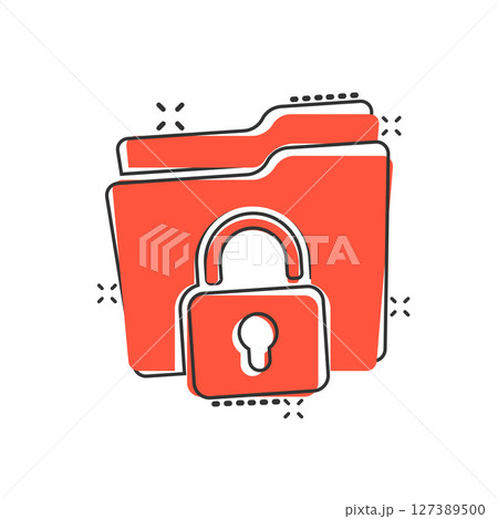 Files folder permission icon in comic style. Document access cartoon vector illustration on isolated background. Secret archive splash effect sign business concept. 127389500