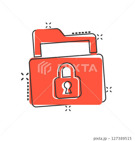 Files folder permission icon in comic style. Document access cartoon vector illustration on isolated background. Secret archive splash effect sign business concept. 127389515