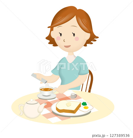 ダイエットサプリを飲み物にいれる女性 127389536