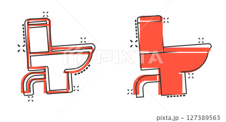 Toilet bowl icon in comic style. Hygiene cartoon vector illustration on isolated background. WC restroom splash effect sign business concept. 127389563