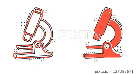 Microscope icon in comic style. Laboratory magnifier cartoon vector illustration on isolated background. Biology instrument splash effect sign business concept. Microscope icon in comic style. Laboratory magnifier cartoon vector illustration on isolated background. Biology instrument splash effect sign business concept. 127389671