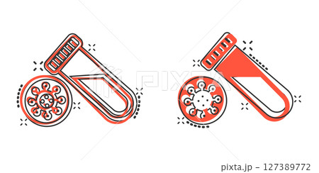 Coronavirus test icon in comic style. covid-19 cartoon vector illustration on isolated background. Medical diagnostic splash effect sign business concept. 127389772