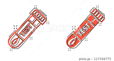 Coronavirus test icon in comic style. covid-19 cartoon vector illustration on isolated background. Medical diagnostic splash effect sign business concept. 127389775