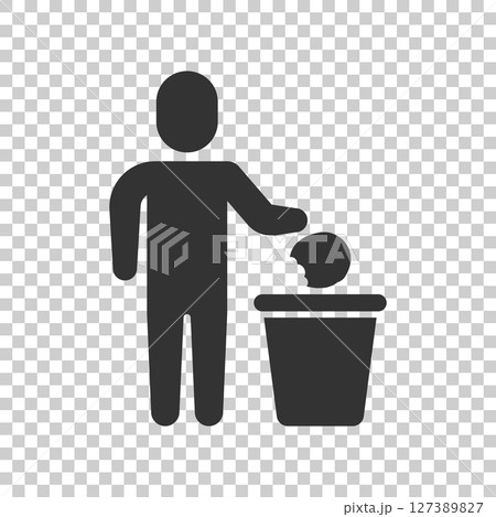 Garbage bin with people icon in flat style. Recycle vector illustration on white isolated background. Trash basket sign business concept. 127389827