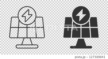 Solar panel icon in flat style. Ecology energy vector illustration on white isolated background. Electrician sign business concept. Solar panel icon in flat style. Ecology energy vector illustration on white isolated background. Electrician sign business concept. 127389841
