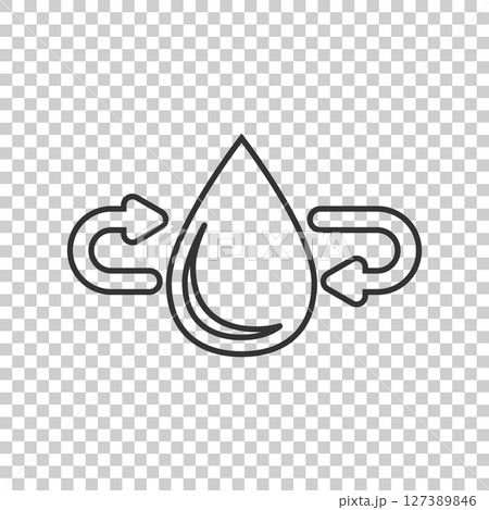 Water drop icon in flat style. Droplet vector illustration on white isolated background. Recycle sign business concept. Water drop icon in flat style. Droplet vector illustration on white isolated background. Recycle sign business concept. 127389846