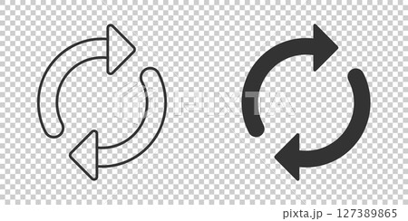 Recycle icon in flat style. Reuse vector illustration on white isolated background. Recycling sign business concept. Recycle icon in flat style. Reuse vector illustration on white isolated background. Recycling sign business concept. 127389865
