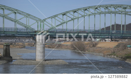渡良瀬川と工事中の中橋 栃木県足利市 渡良瀬川と工事中の中橋 栃木県足利市 127389882