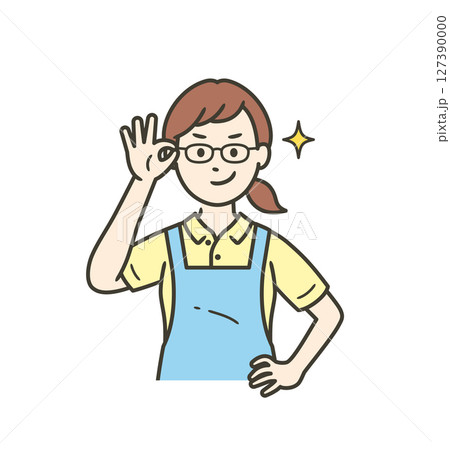 眼鏡を上げてニヤリと笑い自信を見せる若い女性介護士 127390000