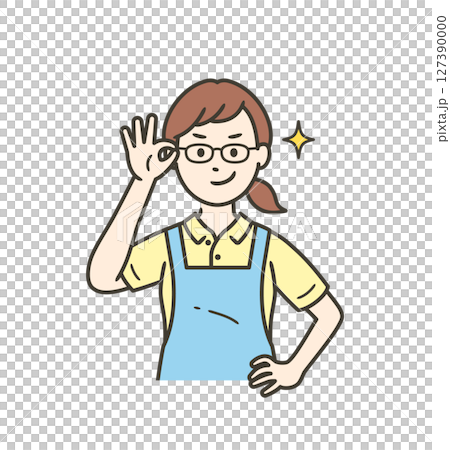 眼鏡を上げてニヤリと笑い自信を見せる若い女性介護士 127390000