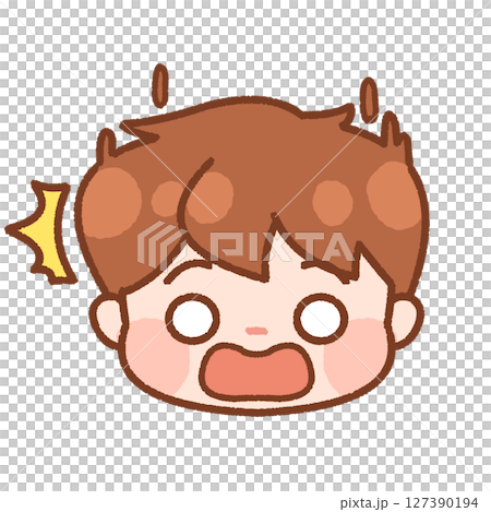 Illustration of a boy with his mouth open in surprise - cute expression Illustration of a boy with his mouth open in surprise - cute expression 127390194