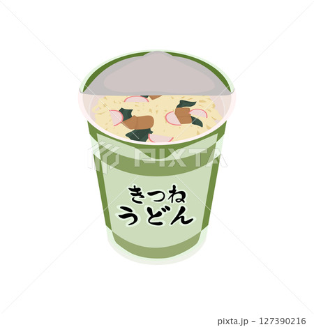 カップうどんのふたを開けたイラスト カップうどんのふたを開けたイラスト 127390216