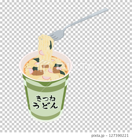 Illustration of eating cup udon with a fork 127390221