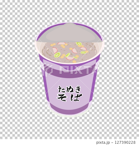 Illustration of a cup of soba noodles with the lid open Illustration of a cup of soba noodles with the lid open 127390228
