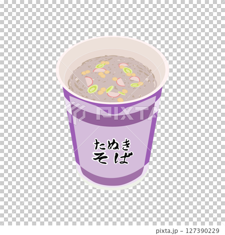 Illustration of a cup of soba with the lid removed 127390229