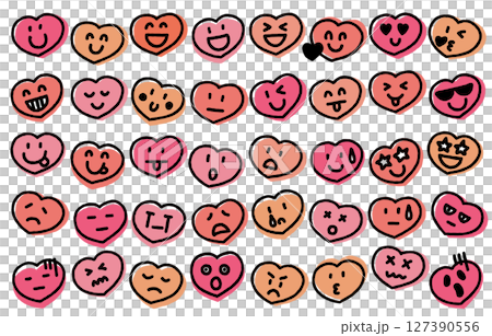 Heart hand-drawn facial expression icon set (color) 127390556