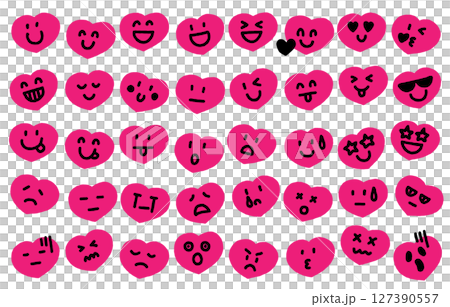 Heart hand-drawn facial expression icon set (color) 127390557