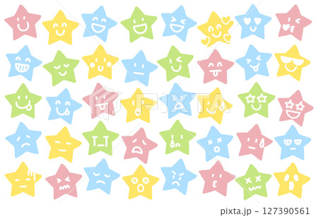 星型の手描き表情アイコンセット（パステルカラー） 127390561