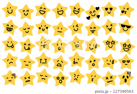 星型の手描き表情アイコンセット（黄色） 127390563