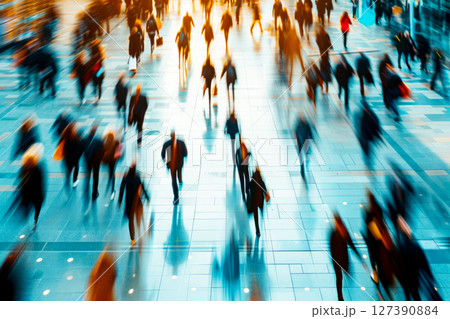 crowd business person Moving fast motion blurred background. generative AI. 127390884