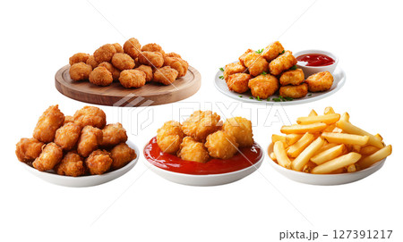 Enjoy a variety of crispy fast food bites and fries, PNG, created with Generative AI 127391217