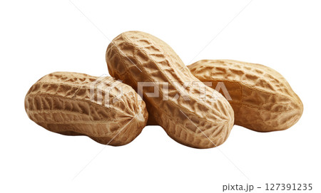 Peanuts in shells on a white background, PNG, created with Generative AI 127391235