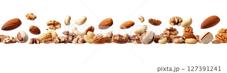 Colorful nuts on a plain background, PNG, created with Generative AI 127391241
