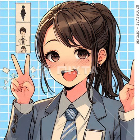 日本人女子学生の笑顔が可愛い綺麗！10代の高校生か中学生の制服がスマイルAIピースイラスト 127391629