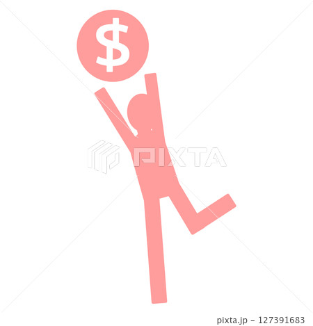 ドルマークの入ったコインに飛びつこうとしている人物アイコン 127391683