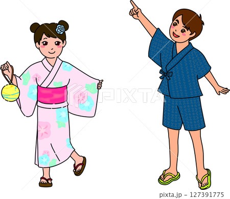 浴衣を着た女の子と男の子 127391775