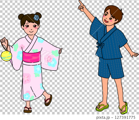 浴衣を着た女の子と男の子 127391775