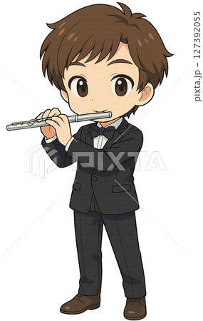 フルートを吹くタキシードの男の子2 127392055