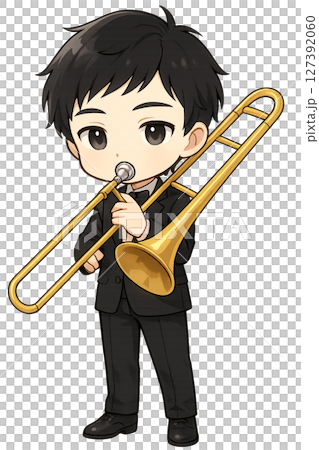 Tuxedoed boy playing trombone 2 127392060