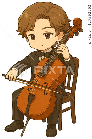 チェロを弾くタキシードの男の子 チェロを弾くタキシードの男の子 127392062