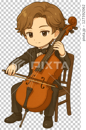 チェロを弾くタキシードの男の子 チェロを弾くタキシードの男の子 127392062