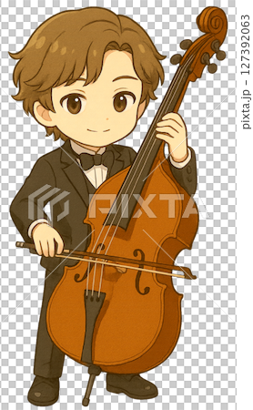 穿著燕尾服的男孩演奏低音提琴 127392063