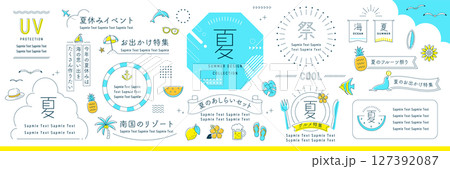 夏のあしらいとフレームデザインアイデアセット【白背景】 夏のあしらいとフレームデザインアイデアセット【白背景】 127392087