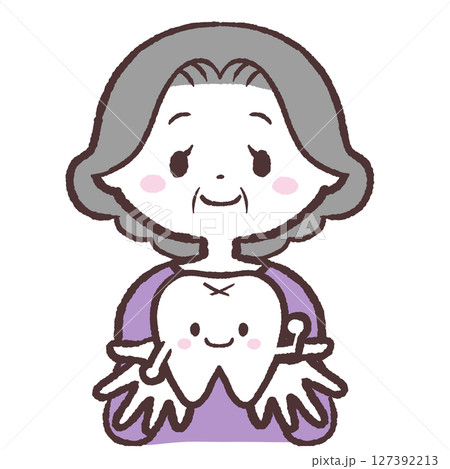 歯を見せるシニア女性のイラスト 歯を見せるシニア女性のイラスト 127392213