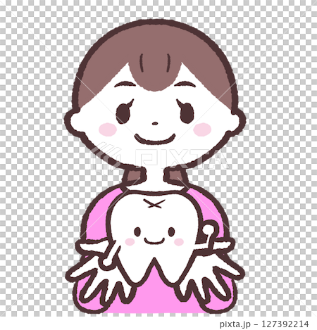 Illustration of a woman showing her teeth 127392214