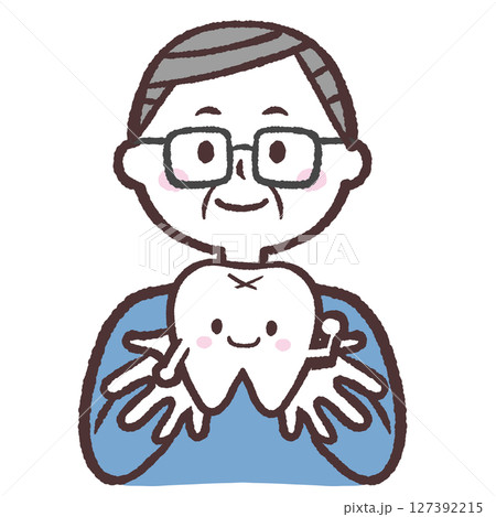 歯を見せるシニアメガネ男性のイラスト 127392215