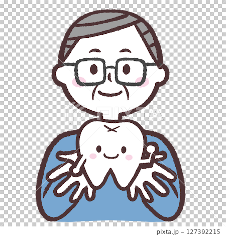 歯を見せるシニアメガネ男性のイラスト 127392215