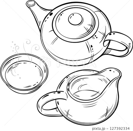 Cup of Tea and Teapot Isolated Outline Illustration Cup of Tea and Teapot Isolated Outline Illustration 127392334