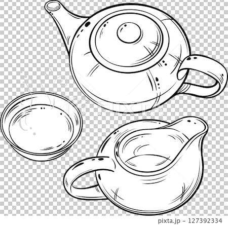 Cup of Tea and Teapot Isolated Outline Illustration Cup of Tea and Teapot Isolated Outline Illustration 127392334
