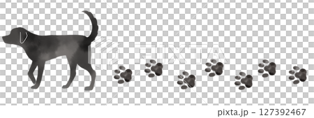 水彩風 犬のシルエットと足跡のイラスト 水彩風 犬のシルエットと足跡のイラスト 127392467