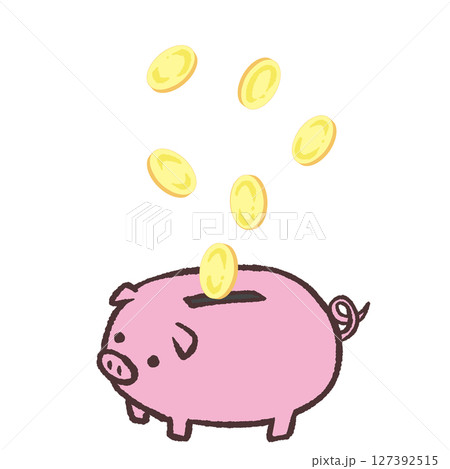 豚の貯金箱にお金が入るイラスト 豚の貯金箱にお金が入るイラスト 127392515