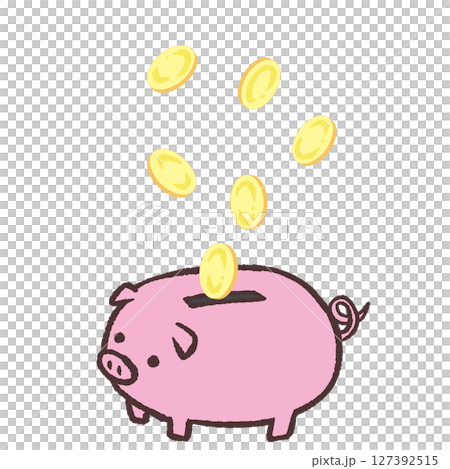 Illustration of money going into a piggy bank Illustration of money going into a piggy bank 127392515