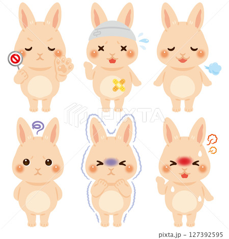 様々な状態のウサギのキャラクターイラストセット 127392595