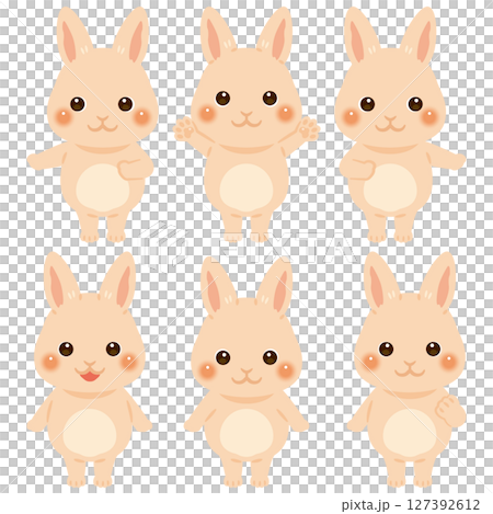 指さしをするウサギのキャラクターイラストセット 127392612