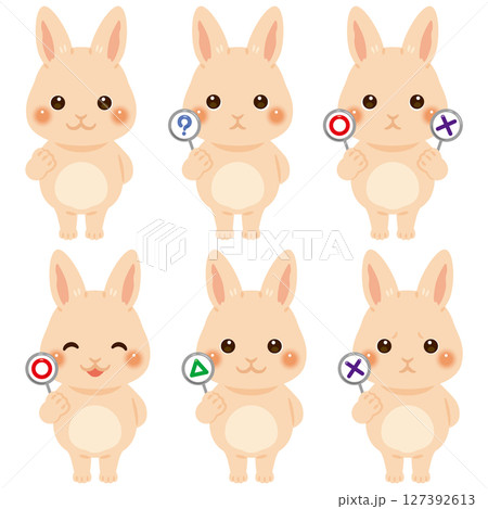 ○×△の札を持ったウサギのキャラクターイラストセット 127392613